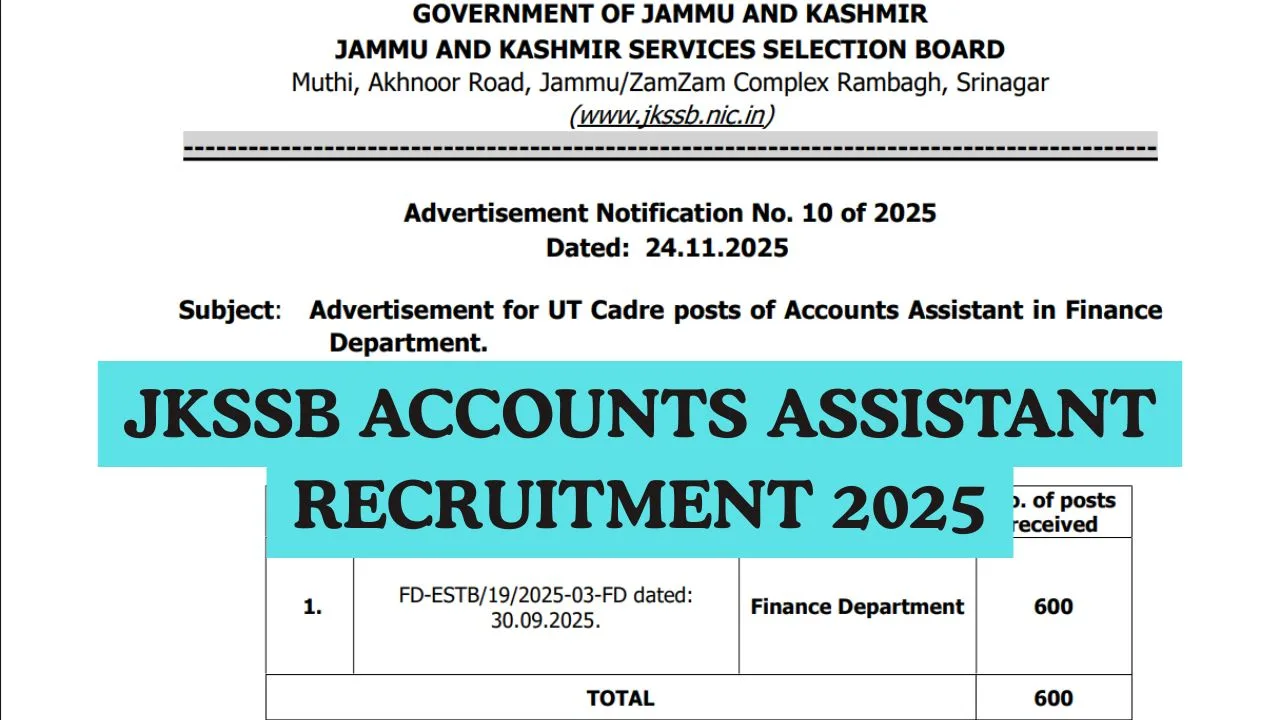 JKSSB Accounts Assistant Recruitment 2025